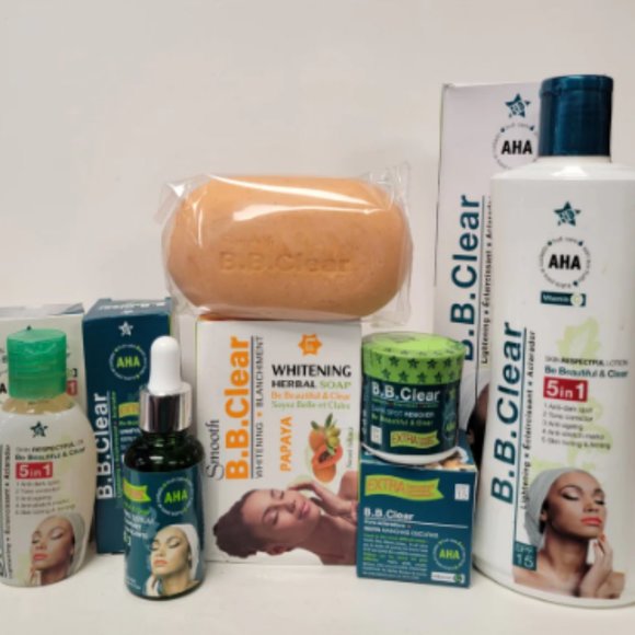 B.B CLEAR LIGHTENING ECLAIRCISSANT AHA 5 in1 LOTION 200ml COMPLETE SET Makeup